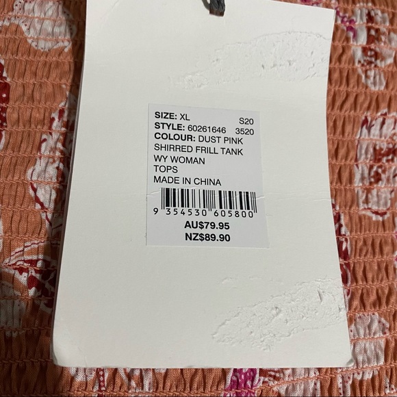 Witchery Pink Floral Shirred Frill Trim Square Neckline Cropped Tank Top Size XL - Picture 13 of 14